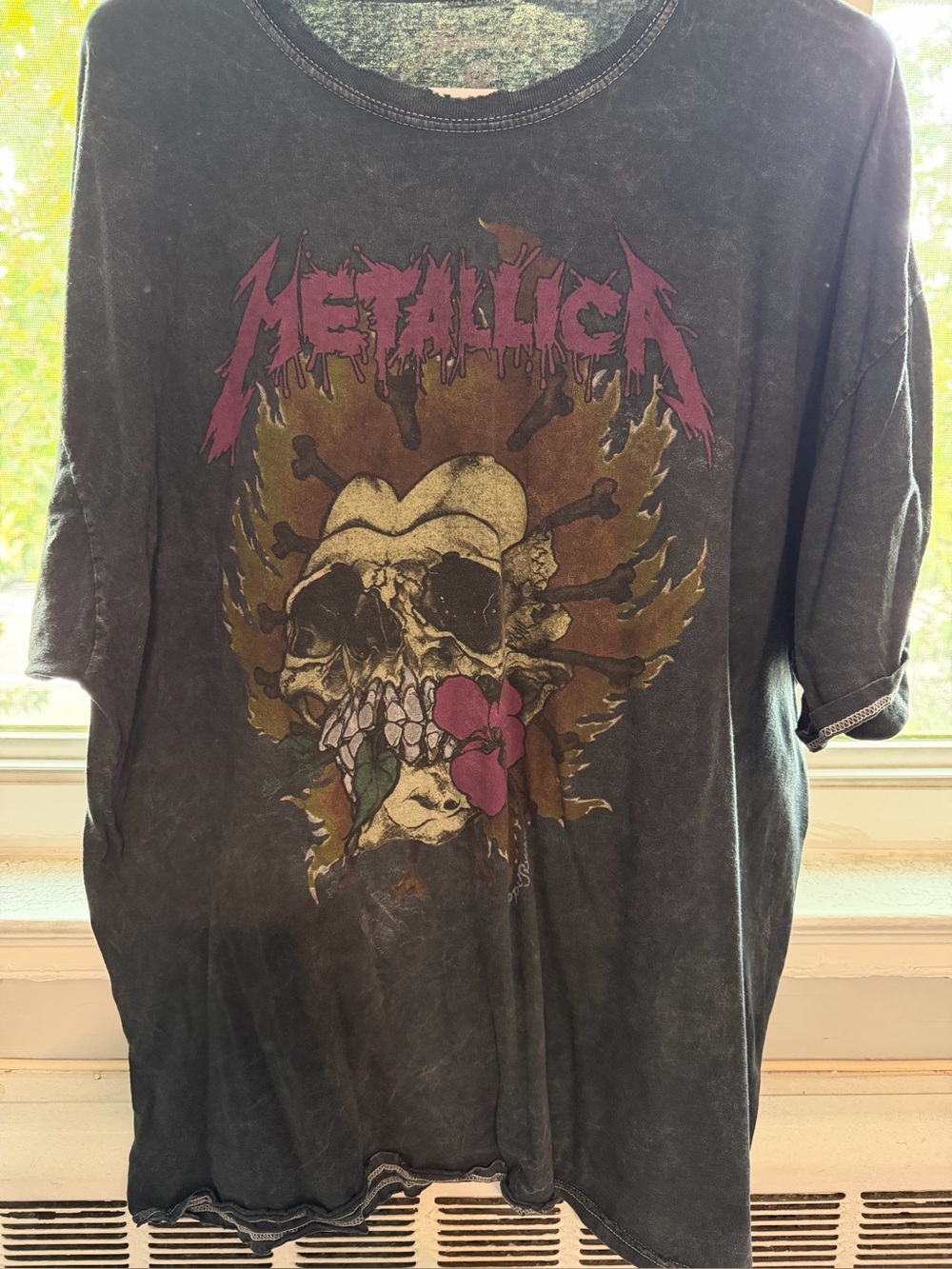 Rare Metallica T-shirt Pushead Burning Skull Art Flower Band OS Fits Men's OSFA